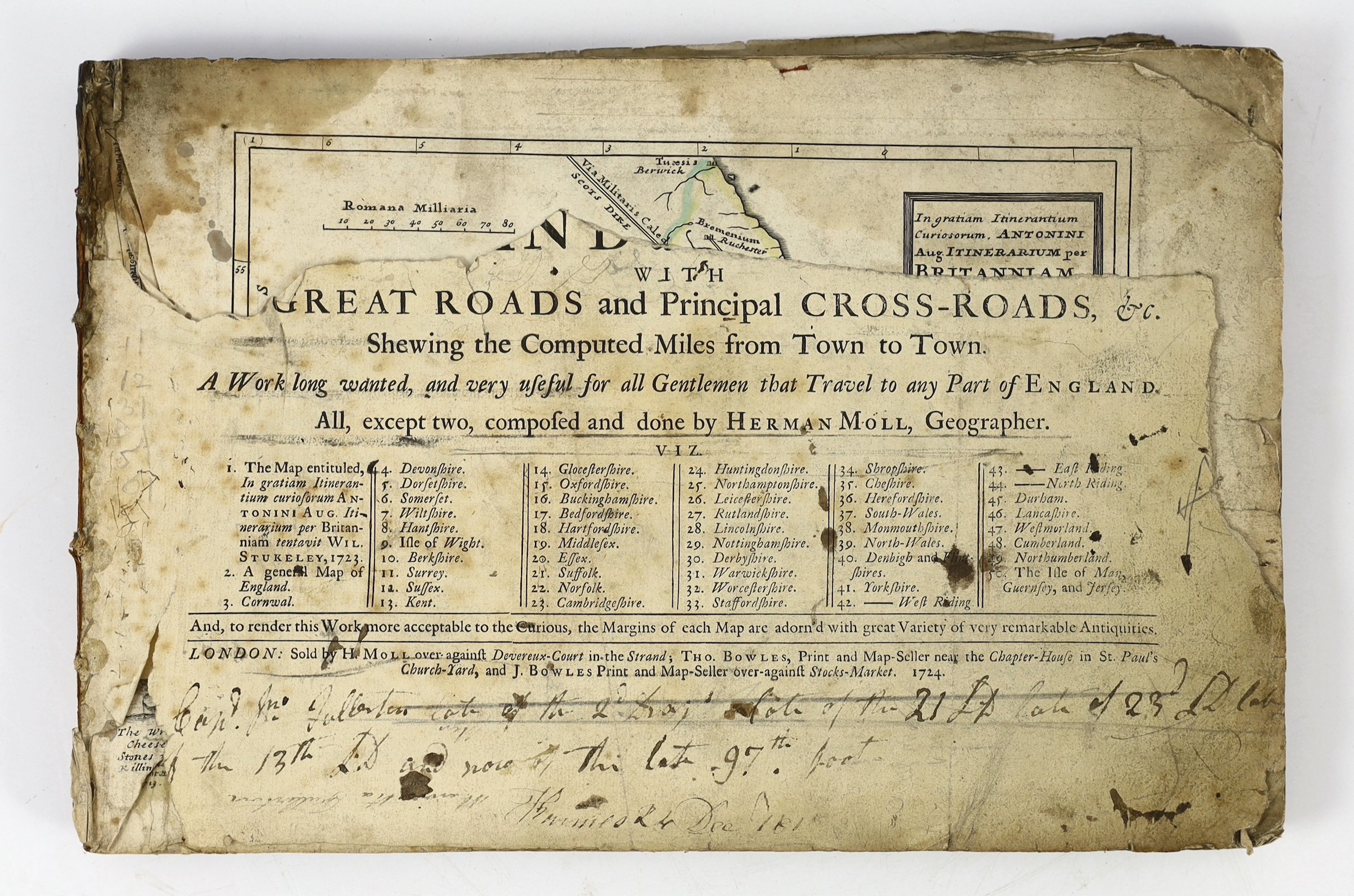 [Moll, Herman - A set of Fifty New and Correct Maps of England and Wales] With Great Roads and Principal Cross-Roads, and c....(i.e. lacks commencement of title). with 48 (ex50) maps, outline colour and with bordered eng